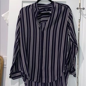Madewell striped collarless button up silky blouse